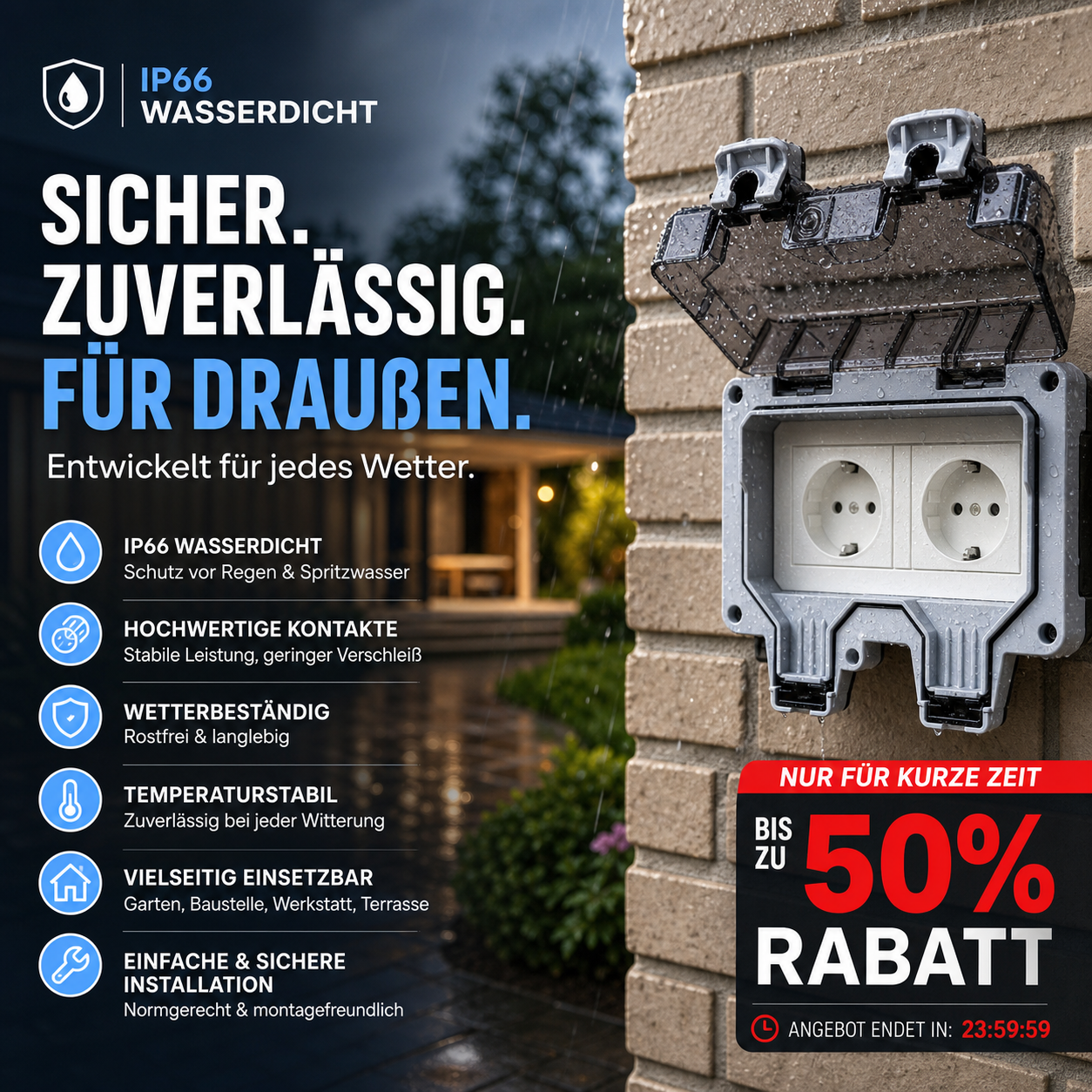 ⚡ Industrie-Steckdose mit IP66-Schutzklasse – absolut wasserdicht, korrosionsbeständig & mit hochwertigen Kontakten aus Kupfer für maximale Sicherheit bei Regen 🌧️