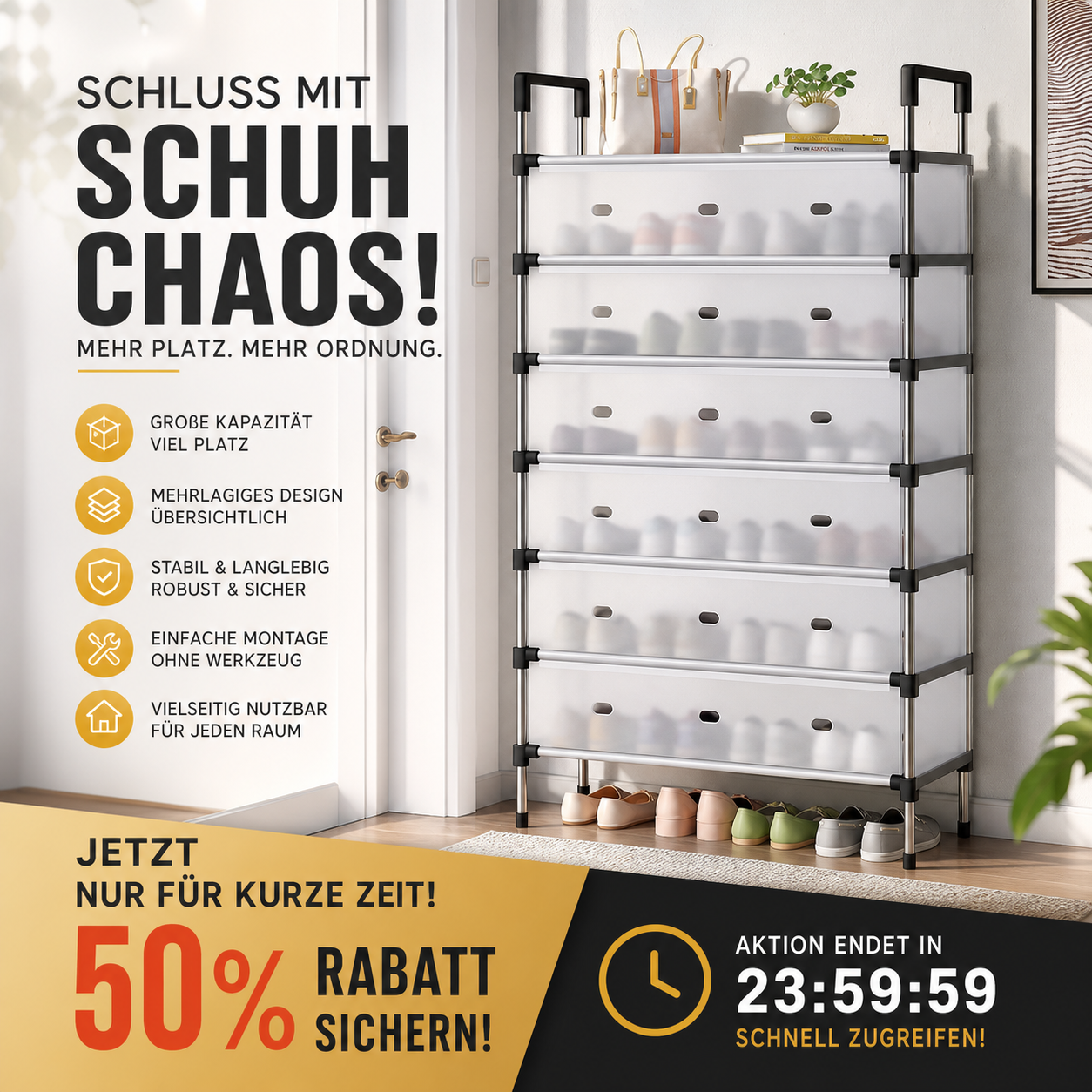 Schuhregal mit großem Fassungsvermögen und mehreren Ebenen