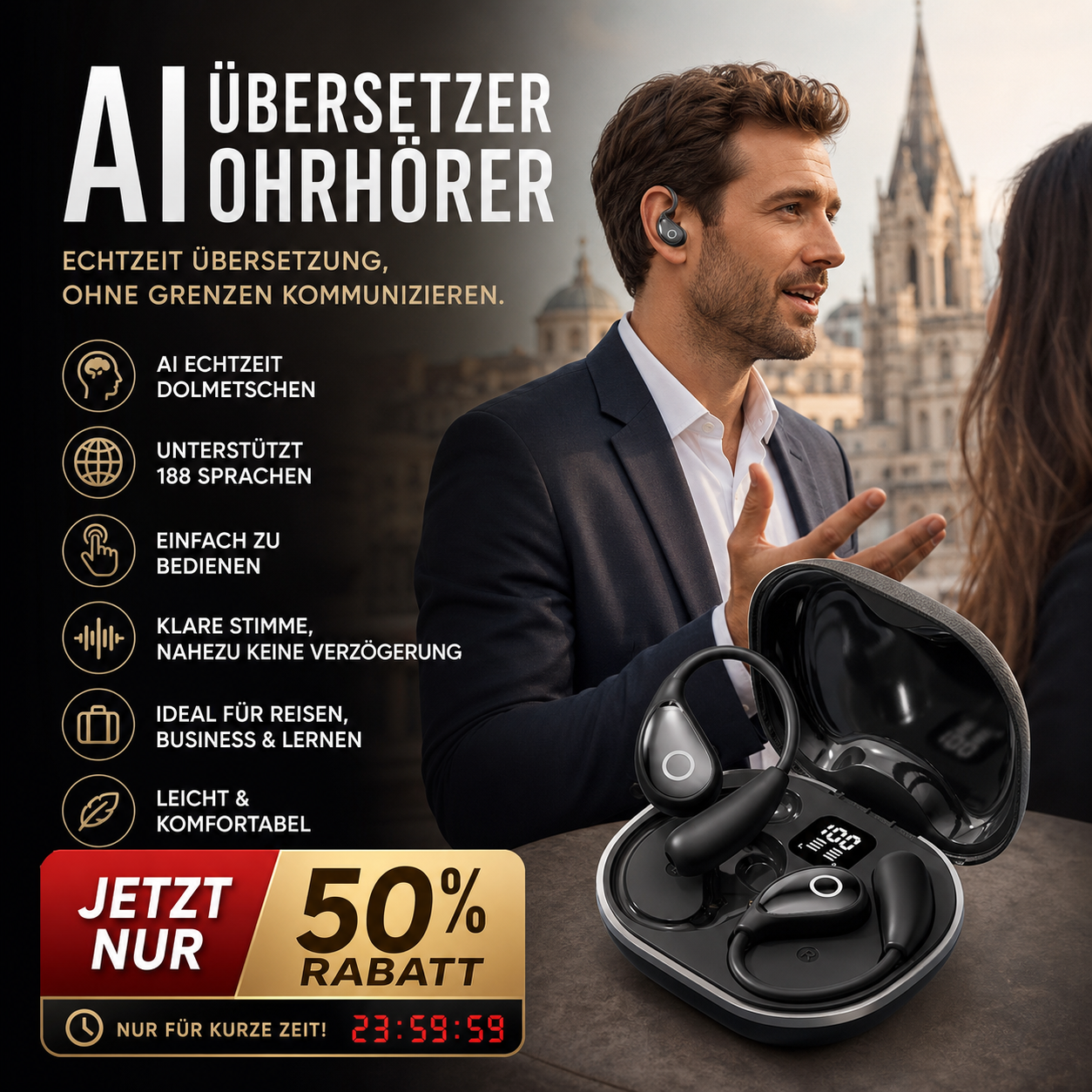 Bluetooth-Kopfhörer mit 188 Sprachen für die KI-Übersetzung