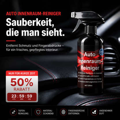 Universeller Innenraumreiniger für Autos – Spray für Polster, Kunststoff & Leder – entfernt Schmutz & Flecken – ideal für die regelmäßige Fahrzeugpflege