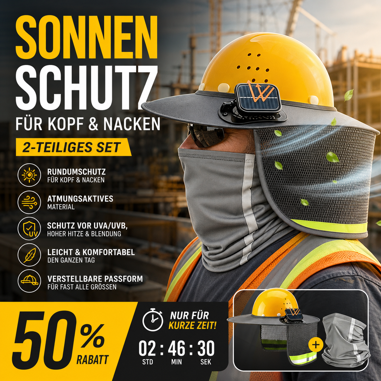 ☀️ 2er-Set Sonnenschutz-Helm mit Nackenschutz