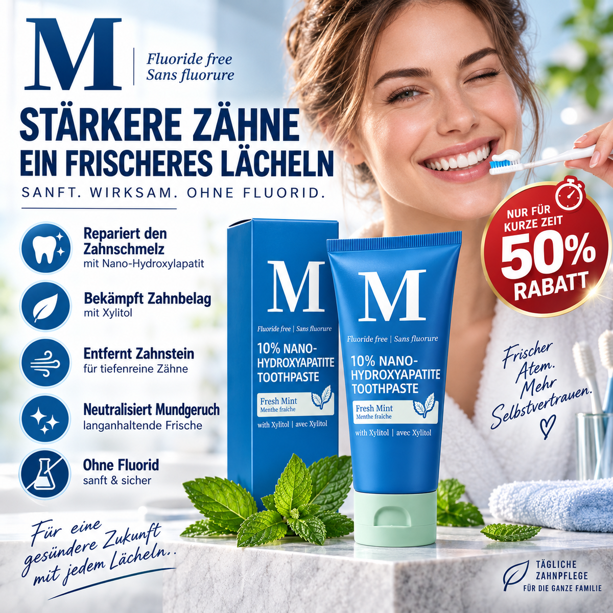 🦷 Fluoridfreie Zahnpasta mit Nano-Hydroxylapatit