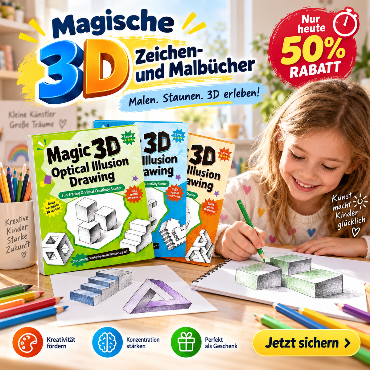✨Zauber‑3D‑Malbuch mit Nachzeichnungsvorlagen!✨