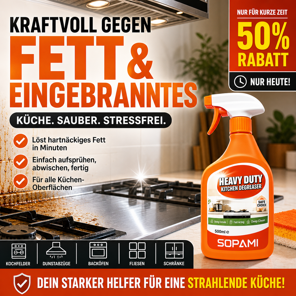Hochwirksamer Küchenfettlöser
