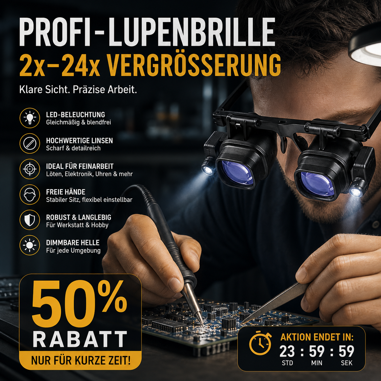 🔥 Heute -50 %! 🔍 LED-Präzisionslupe für Elektronik & Handwerk