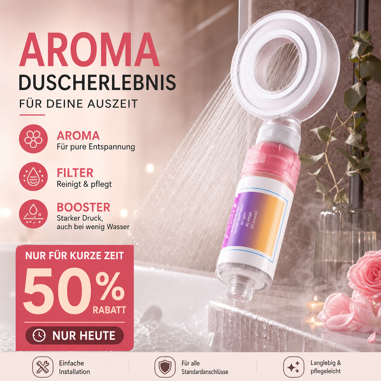 🚿 Duft-Duschkopf mit Druckverstärkung & Wasserfilter