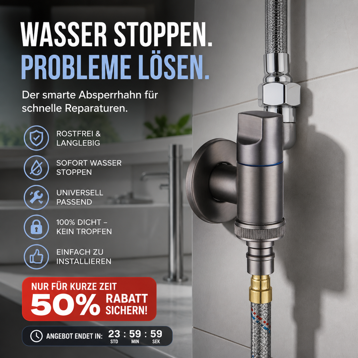 Multifunktionales Universal-Absperrventil aus Messing