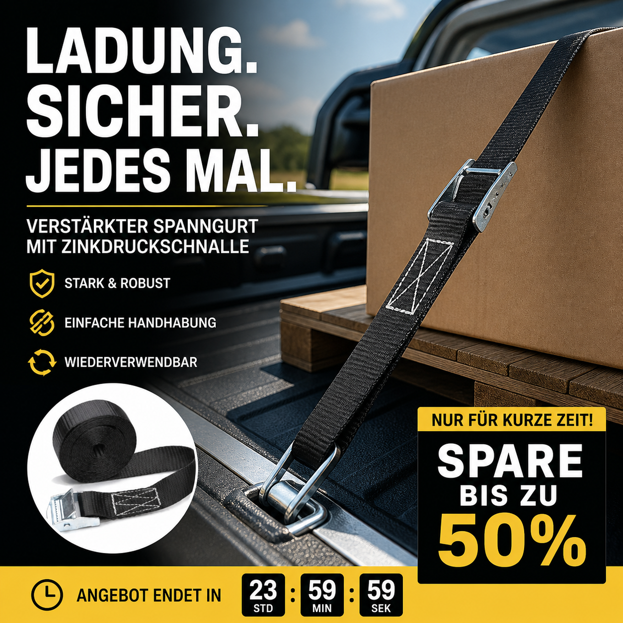 🚚 Spanngurt mit Zinklegierungs-Druckverschluss zur Ladungssicherung